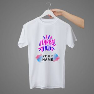 Personalized Name-Printed White Holi T-Shirt